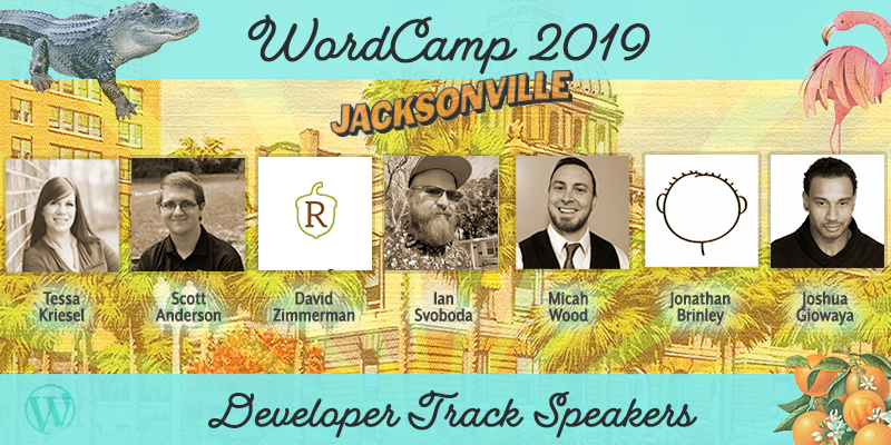 Featured image showing the pictures for the 7 different speakers in the developer track.